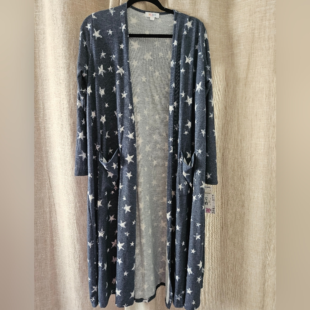 Lula Roe Blue Duster With White Stars Medium